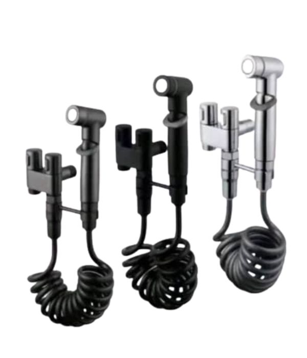 1-In-2-Out Dual Control Bidet Sprayer Set – “Bum Gun” with Coiled Hose